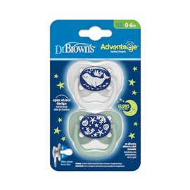 Dr. Brown's Advantage Glow-in-The-Dark 2 Piece Stage 1 Pacifiers, Blue, 0-6 Months