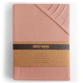 DecoKing Fitted Sheet Cotton Jersey Boxspring, Amber Collection, 180x200-200x200 cm Salmon Pink