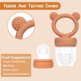 Baby Breastmilk Popsicle Molds & Baby Fruit Feeder (3 Pack), WAJIAYON Baby Food Freezer Tray Storage Containers, Silicone Teething Pacifier Feeder and Teether for Babies(Brown)