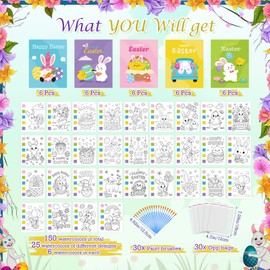Fullhawl Easter Party Favors Kit for Kids 30 Pack Easter Watercolor Coloring Books Bulk with Cards Art Drawing Books Craft for Goodie Bag Stuffers Classroom Prizes Gift