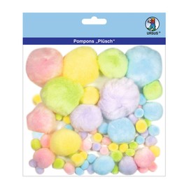 Ursus 39500001 - Pompons, Plüsch, pastell/bunt, 60 Stück, in verschiedenen Größen und Farben, zum Basteln von lustigen Figuren und für andere kreative Ideen