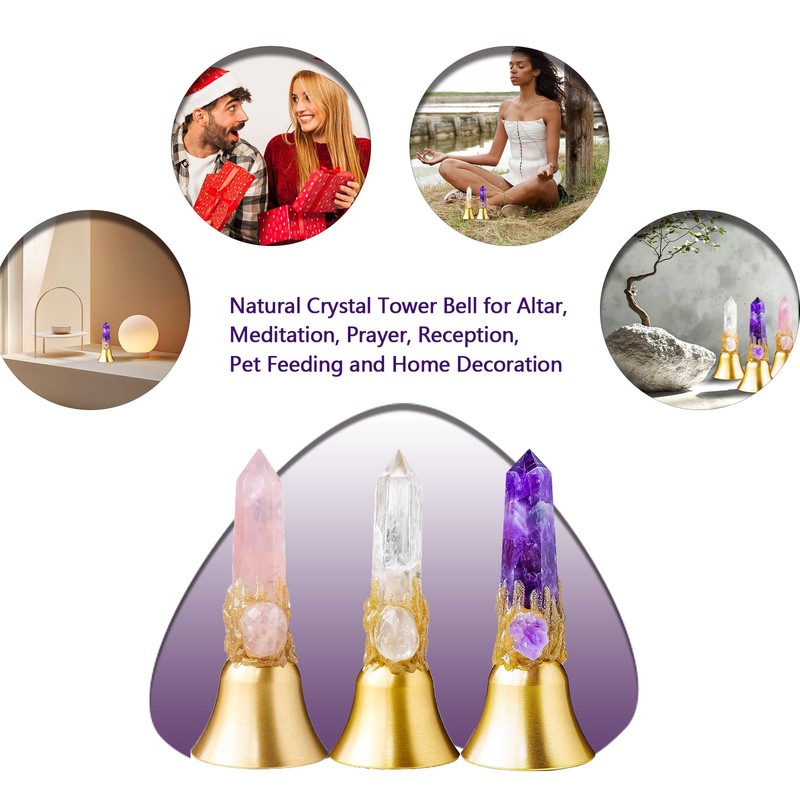 Super Loud Solid Brass Handbells Altar Bells Natural Amethyst Tower