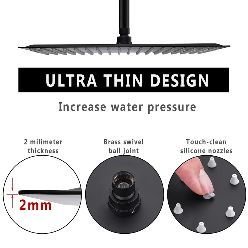 16 Inch Rainfall Shower Head, BSTIIU Stainless Steel Round Shower