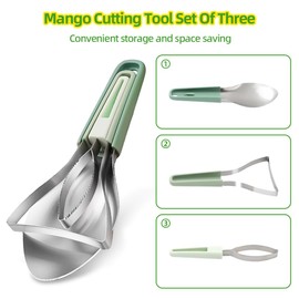 Mesenymm 3-in-1 Mango Slicer Peeler, Peeler and Pit Remover Tool, Mango Splitter with Micro-Serrated Stainless Steel Blade, Fruit Slicer Cutter Pitter for Watermelon cutter Peach Slicers and More