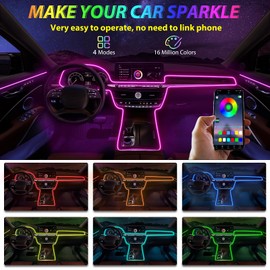 5 in 1 Car Led Strip Lights with App Control, RGB Colors Interior Car Lights, Ambient Led Lighting Kit, 4 Light Flashing Modes, USB Neon Accessories for Doors, Center Console