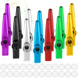 Pack of 14 Kazoo Instrument in 7 Colours Kazoos Kazoo Metal Aluminium Alloy Kasu Musical Instruments for Children Party Favours Gifts Adults Music Lovers with 24 Pieces Kazoo Membrane