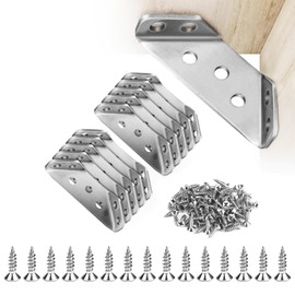 SOPAMI Universal Stainless Steel Corner Brackets 20PCS, Heavy Duty L Shape Furniture Corner Braces with Screws, Metal Angle Connector for Shelves, Cabinets, Tables, Beds, Woodworking Projects
