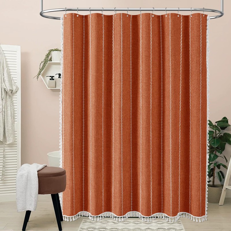 BTTN Extra Long Shower Curtain, 96 Inch Boho Rustic Striped