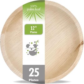 Palm Leaf Charger Plates 12 Inch Round Disposable Bamboo Plates Biodegradable Party Tableware  Alternative to Paper And Plastic By  (12 Inch Round 25 Plates) - Color: 9" Soup Bowl (25 pc)