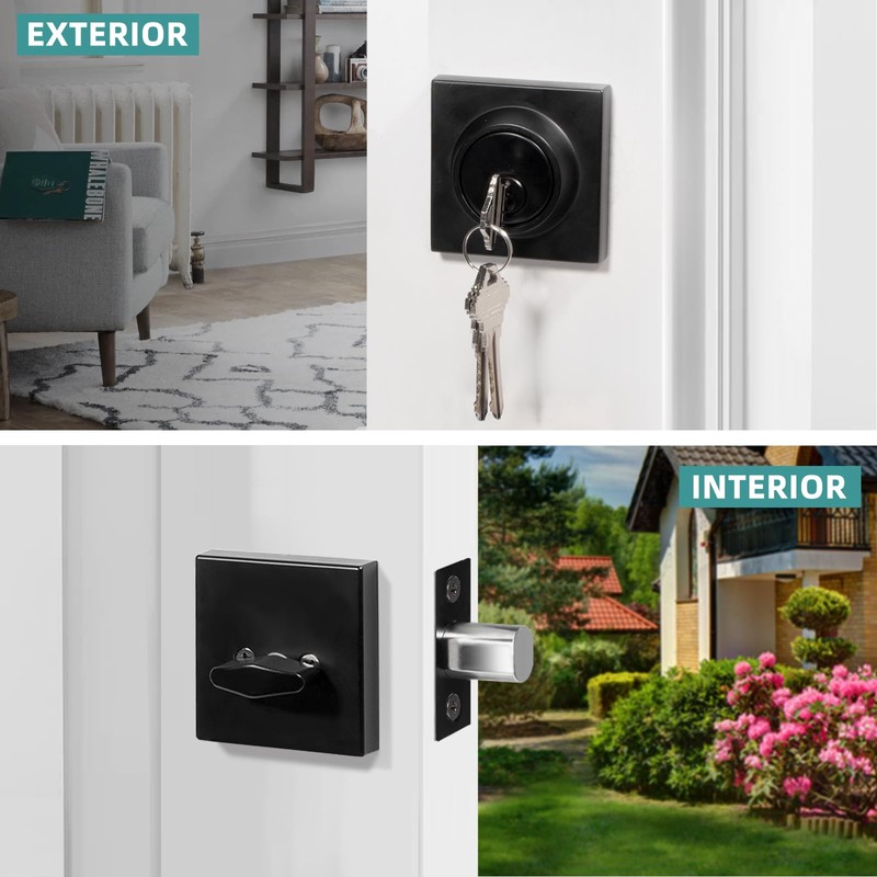 Matte Black Square Single Cylinder Deadbolt Lock, 6 Pack, Home