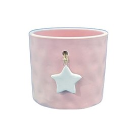 New 4" Pastel Pink Color with White Star Charm on Rope Hammered Look Ceramic Plant Pot Planter