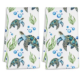 CIAIDU Sea Turtles Bath Hand Towels for Bathroom Decorative,Seaweed Bubbles Soft Absorbent Hand Towels for Kitchen Home Gym Beach 16"x24"