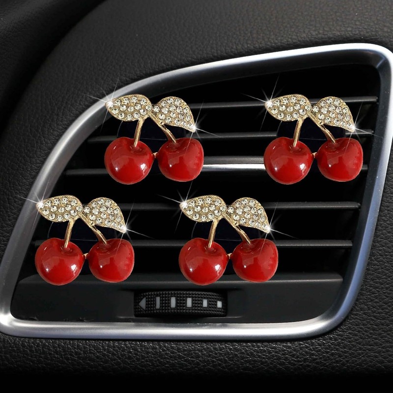 1Pc Cherry Car Air Vent Freshener Clip with Rhinestone, Decorative