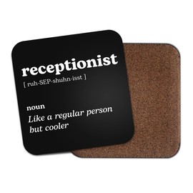 Receptionist Square Coaster - Work New Job Dictionary Regular But Cooler Definition Funny Joke Hobby Men Women Kitchen Drink #82670