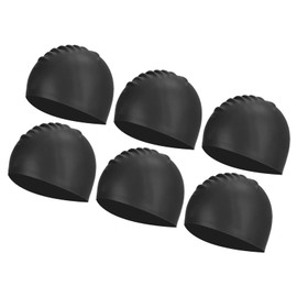 PATIKIL Silicone Swim Cap, 6 Pack Waterproof Swimming Hat Non-Slip Adult Swimming Caps for Women and Men Swim Training Racing, Black
