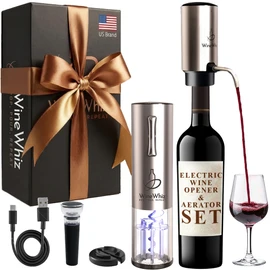 Electric Wine Aerator & Opener Set with Accessories, Rechargeable Automatic Corkscrew, Aerator, Dispenser, Foil Cutter Tool, Stopper, Wine Lovers Gift for Housewarming, Birthday, Registry, Anniversary