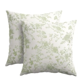 Kawani Sage Green Floral Pillow Covers 18x18 Inch Set of 2 Light Green and Cream Chinoiserie Flower Outdoor Decorative Throw Pillows Vintage Rustic Toile Pillowcases Cushion Covers for Couch