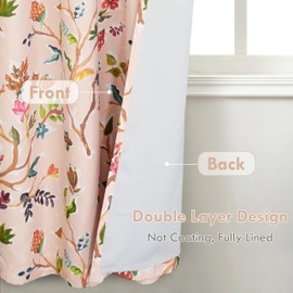 DriftAway Lauren Colorful Watercolor Tree Pattern Energy Saving Thermal Insulated Blackout Lined Back Tab Rod Pocket Window Curtain 2 Panels for Living Room Bedroom 52 Inch by 72 Inch Blush