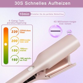 Welle Lockenstab für französische Eierrollen,32mm Welleneisen für Haare,Lockenstab große Locken mit 5 Einstellbarer Temperaturen, für Lange kurze Haare (Rosa)