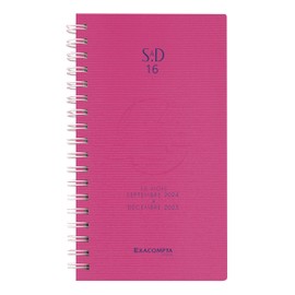 Exacompta - 164475E Pocket Diary SAD 16W Linicolor - 9 x 16 cm - Weekly Planner 16 Months - September 2023 to December 2024 - Colour: Pink