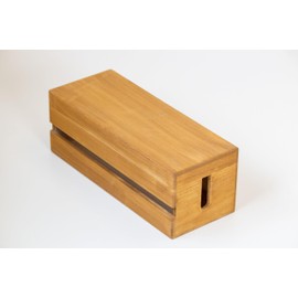 Masuda Paulownia Wood Cable Management Box – Handmade Wooden Cord Organizer for Power Strips, Routers, Chargers – Eco-Friendly Desktop Cable Storage – Made in Japan (Brown, Large)