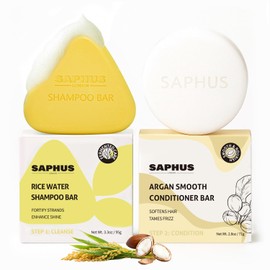 SAPHUS Rice Water Shampoo Bar & Argan Conditioner Bar Set – Hair Strengthening, Nourishing & Growth Bars for Fine or Weak Hair – Solid Shampoo and Conditioner Bars for Shine & Scalp Balance