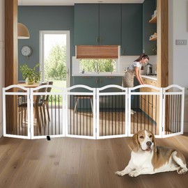 GATEZAOLU Freestanding Dog Gate Indoor Wooden Pet Gates for Doorways White Foldable Dog Fence for Stairs Puppy Gate for The House,Support Feet Included,Cedar,32" Height-6 Panels