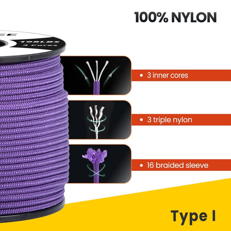 Brotree 2mm Paracord 3 Strands 30M 100% Nylon Rope Parachute