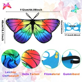 Children's Butterfly Wings, Pack of 2 Butterfly Wings Children and 3 Butterfly Face Covers, Butterfly Cape Wings Costume Butterfly Wings Pixie Cape for Boys Girls