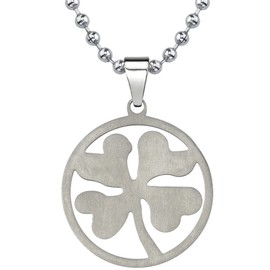 PEORA Genuine Titanium Lucky Four Leaf Clover Shamrock Pendant Necklace for Men and Women, Brushed Polish Finish, Stainless Steel Ball Chain, Strong, Durable, Scratch-Resistant,