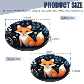 Electric Stove Burner Covers,Cute Fox In The Forest Round Gas Stove Burner Covers Set Of 4,8 Inches And 10 Inches Metal Stove Burner Cover Black Border