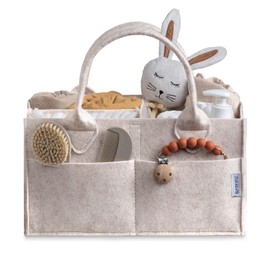 PUTSKA Baby Diaper Caddy Organizer Nursery Basket - Baby Basket Gift Registry For Baby Shower List. Baby Must Haves Essentials. Neutral Baby Stuff For Newborn Boy Nursery Decor Or Girl(Mocha 16x10x7)