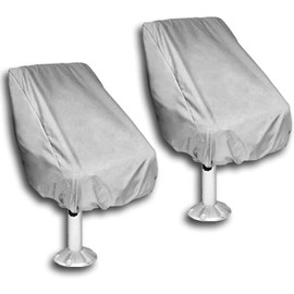 Marsrut 2 Pack Boat Cover, Outdoor Waterproof Pontoon Captain Bench Chair Protective Seat Covers, Fitted Pedestal Helm Bass Silver Grey