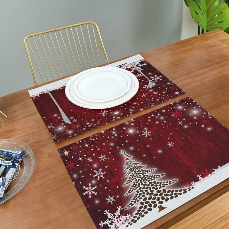 Christmas Place Mats Set of 6 Christmas Tree with Coffee