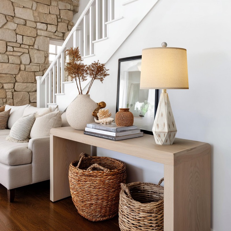 PoKat 23'' Farmhouse Table Lamps Set of 2, Beige Rustic