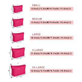 Vercord Premium Nylon Purse Organizer Tote Handbag Insert Organizers Bag in Bag Zipper 13 Pockets Rose Small