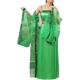Women's Ancient Traditional Hanfu Costume Sheer Wide Sleeve Han Dynasty Princess Fancy Dress Chinese Party Outfit (52# Green, One Size)
