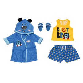 BABY born Zapf Creation 832011 Bath Deluxe Bathrobe 43 cm Doll Clothes for 43 cm Dolls Bath Set in Blue Yellow Consisting of Bathrobe, Shirt, Shorts and Flip Flops