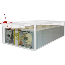 Nadex Clear Acrylic Cash Box with Slipping Cover - 5mm Box Thickness - 8mm Lock Hole - Includes 110 Pcs Bill Wrapper Straps
