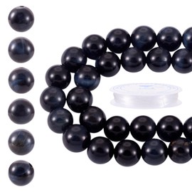 KISSITTY 46pcs 8mm Natural Tiger Eye Stone Beads Round Crystal Gemstone Loose Spacer Beads with Stretchy Elastic Bracelet String for Jewelry Making Necklace Earrings DIY Crafts Healing Energy