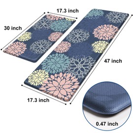 StepLively 2-Pack Anti-Fatigue Kitchen Mats | 0.47" Thick High-Density Foam Floor Rugs | Non-Slip PVC Backing | Standing Mats for Kitchen, Office, Laundry & Sink | 17.3"x30"+17.3"x47", Blue