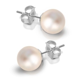 ISAAC WESTMAN 14K Gold White Japanese Akoya Cultured Pearl Earrings For Women | AAA Quality (8.0-8.5mm)