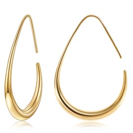 Gacimy Gold Teardrop Hoop Earrings for Women, 14K Gold Plated Oval Pull Through Hoop Earrings for Women, Gold Drop Hoop Earrings for Women, 30mm Yellow Gold