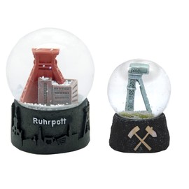 3-45-68 2 Great Snow Globes Souvenir Ruhrpott Transport Tower Charcoal Look Large and Small Travel Souvenir Germany Gift 65 mm + 45 mm