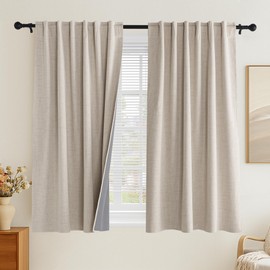 PONY DANCE Linen Blackout Curtains 63 inch Length 2 Panels Set,100% Black Out Curtain for Bedroom Living Room Darkening Thermal Insulated Back Tab Rod Pocket Window Drapes,52Wx63L,Natural Beige/Cream