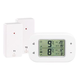 Rosenstein & Söhne Fridge Alarm: Digital Fridge & Freezer Thermometer, 2 Wireless Sensors, White (Fridge Thermometer with Alarm, Fridge Radio Thermometer, Temperature Monitoring)