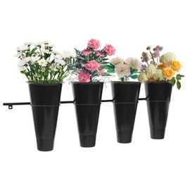 Fichiouy Wall-mounted Flower Display Stand with 4 Buckets, for Cut Flowers Decorative Flower Display Rack,Space Saving Florist Bouquet Shelf ,Size: L*H: 47.24*14.17in (Black)