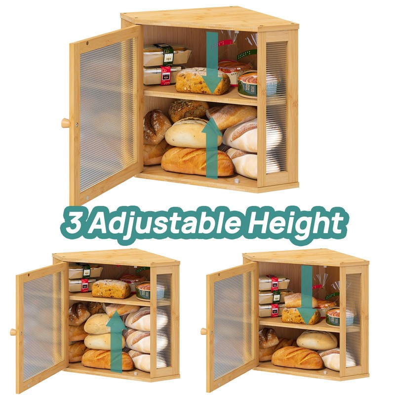 viewcare Corner Bread Box for Kitchen Counter, Bamboo Wood Large