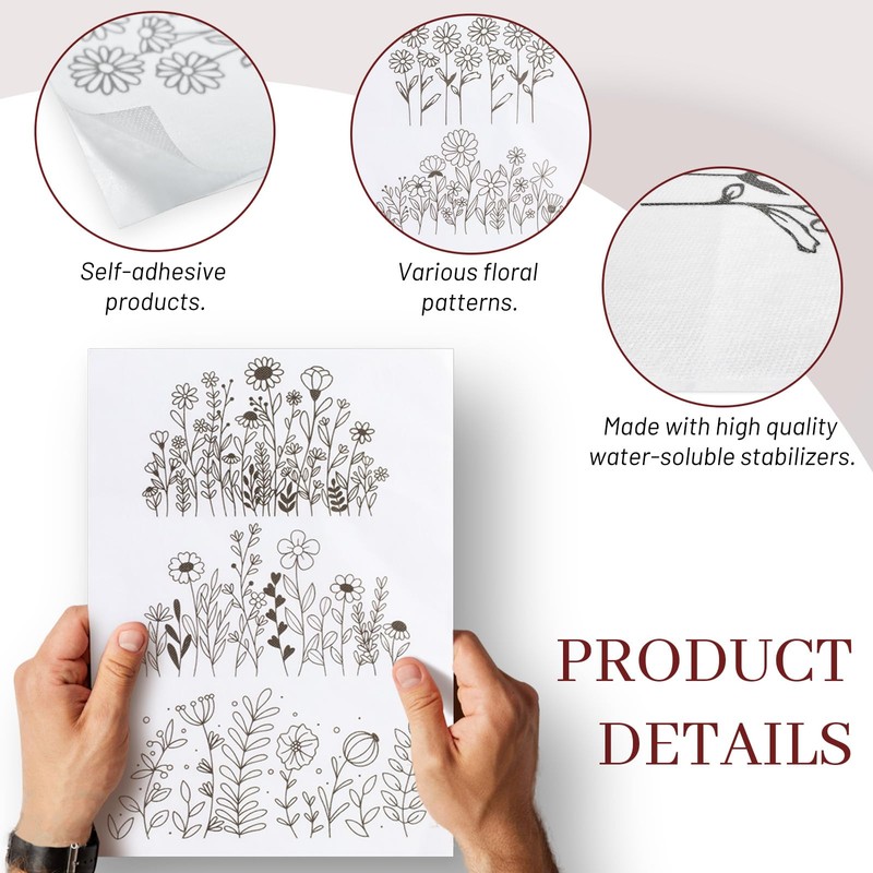 Water Soluble Embroidery Patterns,Stick and Stitch Embroidery Paper Wash Away,6Pcs