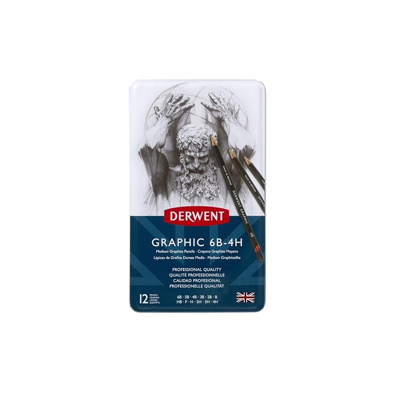 Derwent - Lápices gráficos, 12 unidades, Gris, Mediano